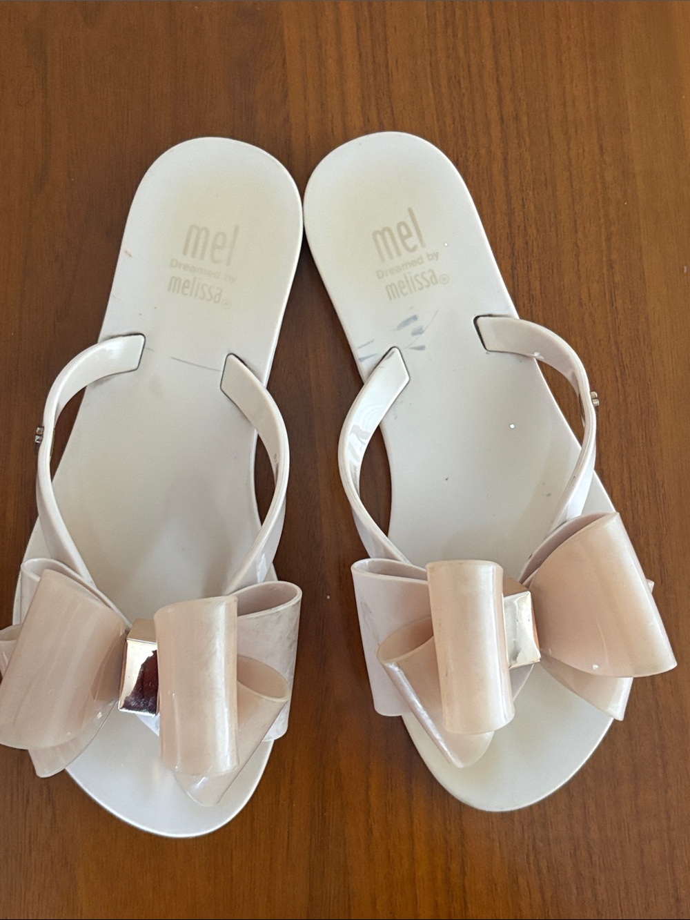 Mel dreamed by Melissa big bow sandals size 13, dusty pink, rose gold